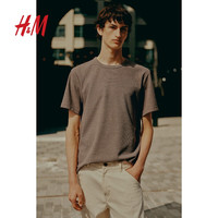 H&M2024夏季男装时尚休闲百搭标准版型华夫格T恤1249530 深米色 180/124