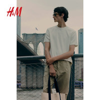 H&M2024夏季男装时尚休闲百搭标准版型华夫格T恤1249530 白色 165/84