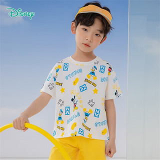 迪士尼宝宝（Disney Baby）童装儿童T恤满印卡通米奇男童短袖T恤纯棉亲肤透气 本白 4岁/身高110cm