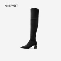 Nine West/玖熙过膝靴女秋冬长靴中跟瘦瘦靴粗跟通勤弹力靴