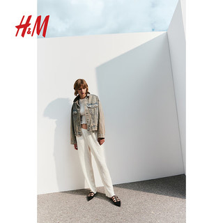 H&M2024夏季女装简约时尚皱感阔腿裤1254873 奶油色 160/72