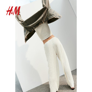 H&M2024夏季女装简约时尚皱感阔腿裤1254873 奶油色 160/72