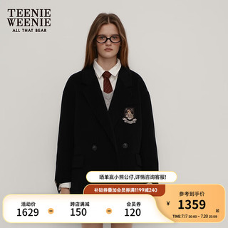 Teenie Weenie小熊2024秋绵羊毛双面呢学院西装毛呢大衣外套女 黑色 170/L