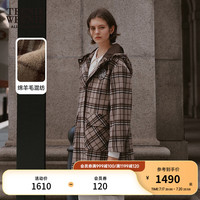 Teenie Weenie小熊秋冬季格纹绵羊毛混纺毛呢大衣呢子外套美拉德女 撞色 165/M