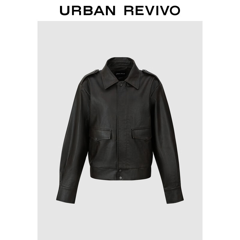 URBAN REVIVO 女美式复古街潮机车风廓形皮衣外套 UWG140068 深棕色 XS