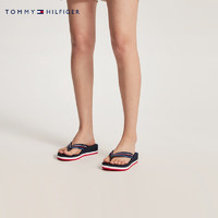 TOMMY HILFIGER24春夏女装拼色织带休闲厚底休闲人字拖凉拖鞋07858 藏青色DW6 39