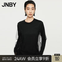 江南布衣 JNBY24秋T恤长袖宽松圆领H型5O7110560 001/本黑 S