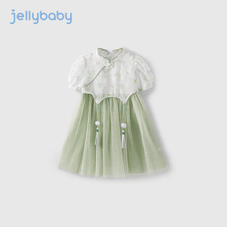 JELLYBABY【2024夏季】女中大童改良旗袍夏装儿童夏款纱裙女童民国裙子 浅绿 110CM