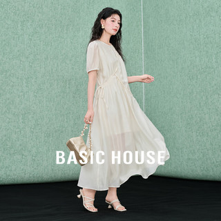 Basic House/百家好莱赛尔纯色休闲百搭夏日拼接设计感优雅连衣裙B0624B5Z412 米色 M