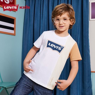 Levi's 李维斯童装男童短袖T恤夏季儿童纯棉舒适针织休闲上衣 奶白 160/76(L)