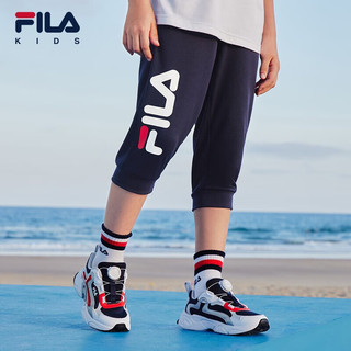 FILA【丝柔棉】FILA斐乐童装儿童裤子男童大童运动七分裤 传奇蓝-ANV 160cm