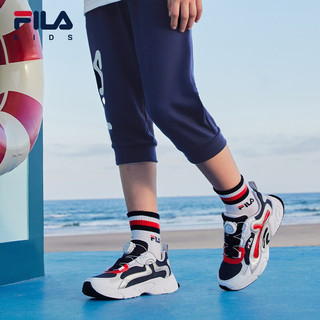 FILA【丝柔棉】FILA斐乐童装儿童裤子男童大童运动七分裤 传奇蓝-ANV 170cm