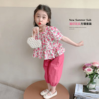 布童学 女童碎花短袖七分裤套装
