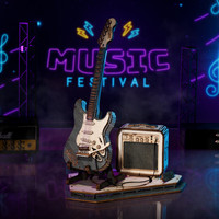 若客(ROKR)律动钢琴八音盒音乐盒立体拼图模型装积木玩具高中生毕业 摇滚电吉他