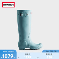 HUNTER户外露营女鞋雨鞋经典惠灵顿英伦雨靴防水防滑骑士靴女长筒靴女 冰蓝色/BHU 40.5
