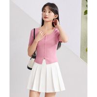 IEF/爱依服上衣2024夏季韩版简约纯色通勤气质百搭针织衫 深粉 XF