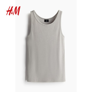 H&M2024夏季男装修身版型罗纹背心1252288 灰色 170/92