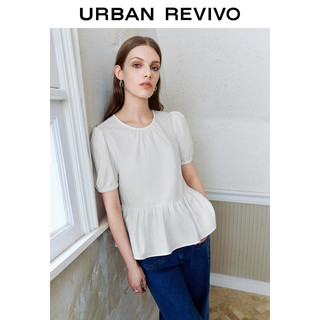 URBAN REVIVO 女士时尚休闲泡泡袖短袖罩衫衬衫 UYY240003 本白 S