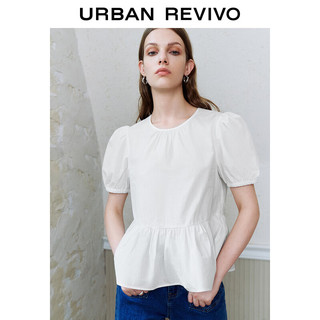 URBAN REVIVO 女士时尚休闲泡泡袖短袖罩衫衬衫 UYY240003 本白 S