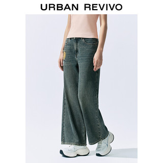 URBAN REVIVO 女士复古时髦破洞毛须水洗牛仔长裤 UYY840010 蓝色 25