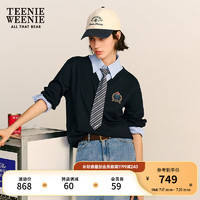 Teenie Weenie【赠领带】小熊2024年早秋新款衬衫领拼接长袖卫衣女 藏青色 165/M