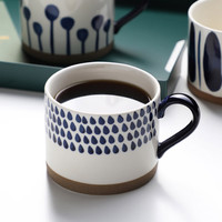 全适手彩陶瓷杯马克杯创意陶瓷杯子早餐蓝彩牛奶咖啡杯雨点450ml
