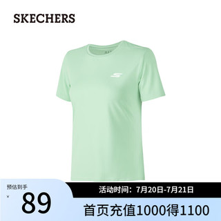 斯凯奇（Skechers）女吸湿速干透气圆领短袖上衣运动T恤P224W115 地衣绿/0421 S