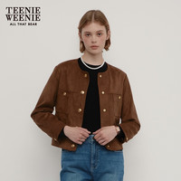 Teenie Weenie小熊2024秋复古美式气质麂皮短款修身夹克外套女 棕色 155/XS