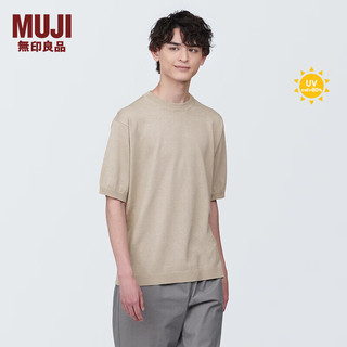 无印良品（MUJI） 男式 防紫外线麻混圆领短袖毛衣男款针织衫 防晒AA0QGA4S 浅米色 M 170/92A