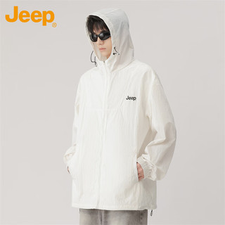 吉普（JEEP）防晒衣男女士款夏季冰丝透防紫外线衣服夹克外套 白色 2XL 