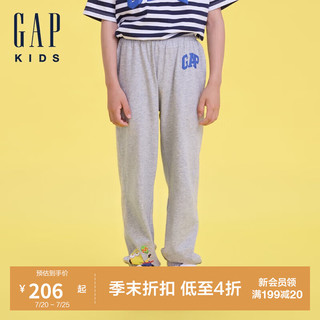 GAP【小黄人联名】男童2024夏季新款松紧运动裤儿童装长裤510185 灰色