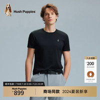 Hush Puppies暇步士夏季男装薄款简约经典圆领衫短袖 漆黑色 XL