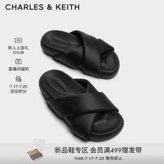 CHARLES&KEITH24秋季厚底交叉带简约舒适平底外穿露趾拖鞋女CK1-70580233 Black黑色 37