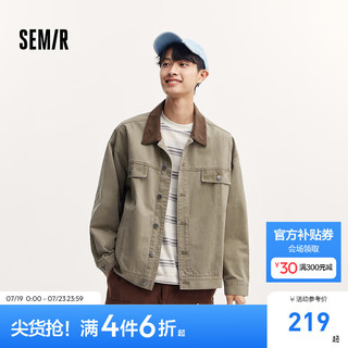 森马（Semir）夹克男2024秋季做旧复古水洗牛仔外套时尚拼接宽松上衣潮 绿色调00444 175/92A/L