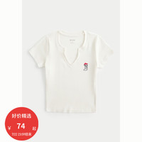 HOLLISTER24夏美式辣妹双爱心领口短袖T恤上衣 女 KI357-4026 米白色 S (165/88A)