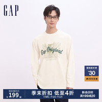 Gap男女装2024初秋logo印花长袖T恤时髦简约百搭上衣636018 米白色 175/96A(L) 亚洲尺码