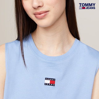 TOMMY JEANS24早秋女纯棉平纹针织刺绣短款无袖背心T恤DW0DW18422 蓝色C15 S