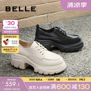 BeLLE 百丽 厚底牛津鞋女2024秋季真皮舒适单鞋B5E1DCM4 米白 34