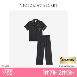 VICTORIA'S SECRET 月光绸丝滑缎面宽松版短袖长裤春夏睡衣套装女外穿家居服送爱人 54A2黑色39054 11239054 XS