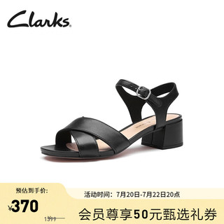 Clarks其乐女鞋纯粹35系列系带简约方跟潮流方头一字带交叉凉鞋 黑色 261484334 39.5