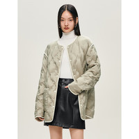 太平鸟女装撞色轻薄绗缝羽绒服女冬圆领宽松柔软小香风外套白鸭绒 卡其 S