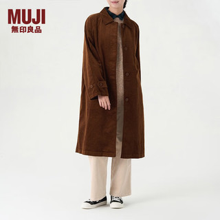 无印良品（MUJI）女式 木棉混 灯芯绒大衣中长款翻领外套女款秋冬季款风衣BDE91C3A 深棕色 L(165/88A)