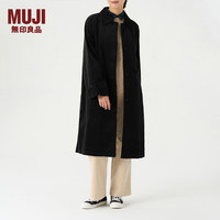 无印良品（無印良品 MUJI）女式 木棉混 灯芯绒大衣中长款翻领外套女款秋冬季款风衣BDE91C3A 黑色 S(155/80A)