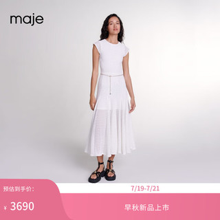 Maje【同款】2024早秋女装针织短袖收腰连衣裙长裙MFPRO03713 白色 T34