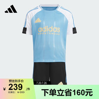 adidas休闲短袖套装男小童儿童夏季阿迪达斯轻运动JN6505 淡蓝/黑色 140CM