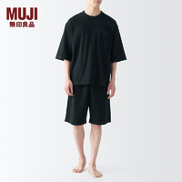 无印良品 MUJI 男式 毛圈 短袖家居服套装 男士睡衣男款夏季 FB0XWA4S 黑色 L(上装175/100A 下装175/88A)