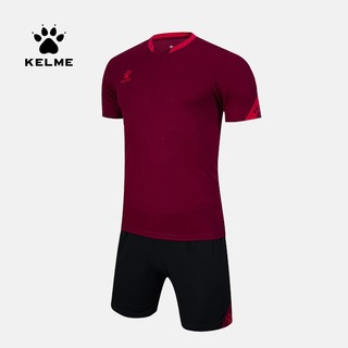 KELME/卡尔美比赛足球服套装男短袖组队服训练空板可球衣 酒红玫红 S/165