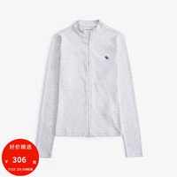 ABERCROMBIE & FITCH女装 24秋季简约通勤修身立领拉链开襟运动上衣KI139-4664 浅灰色 M 165/96A