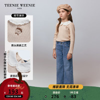 Teenie Weenie Kids小熊童装24秋款女童翻领花边刺绣套头打底衫T恤 燕麦色 110cm