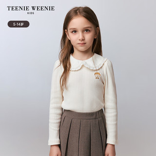 Teenie Weenie Kids小熊童装24秋款女童翻领花边刺绣套头打底衫T恤 燕麦色 110cm